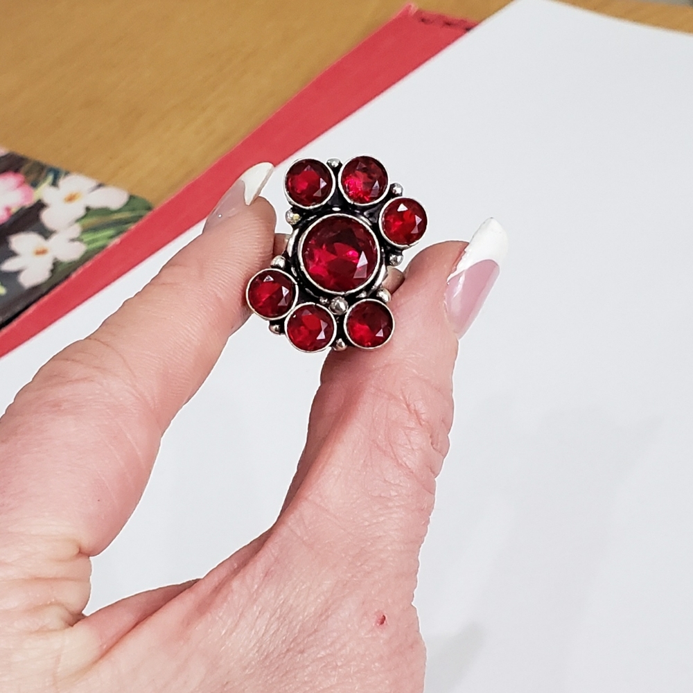 Garnet ring, 925 silver mozambique garnet gemstone ring - Picture 8 of 13
